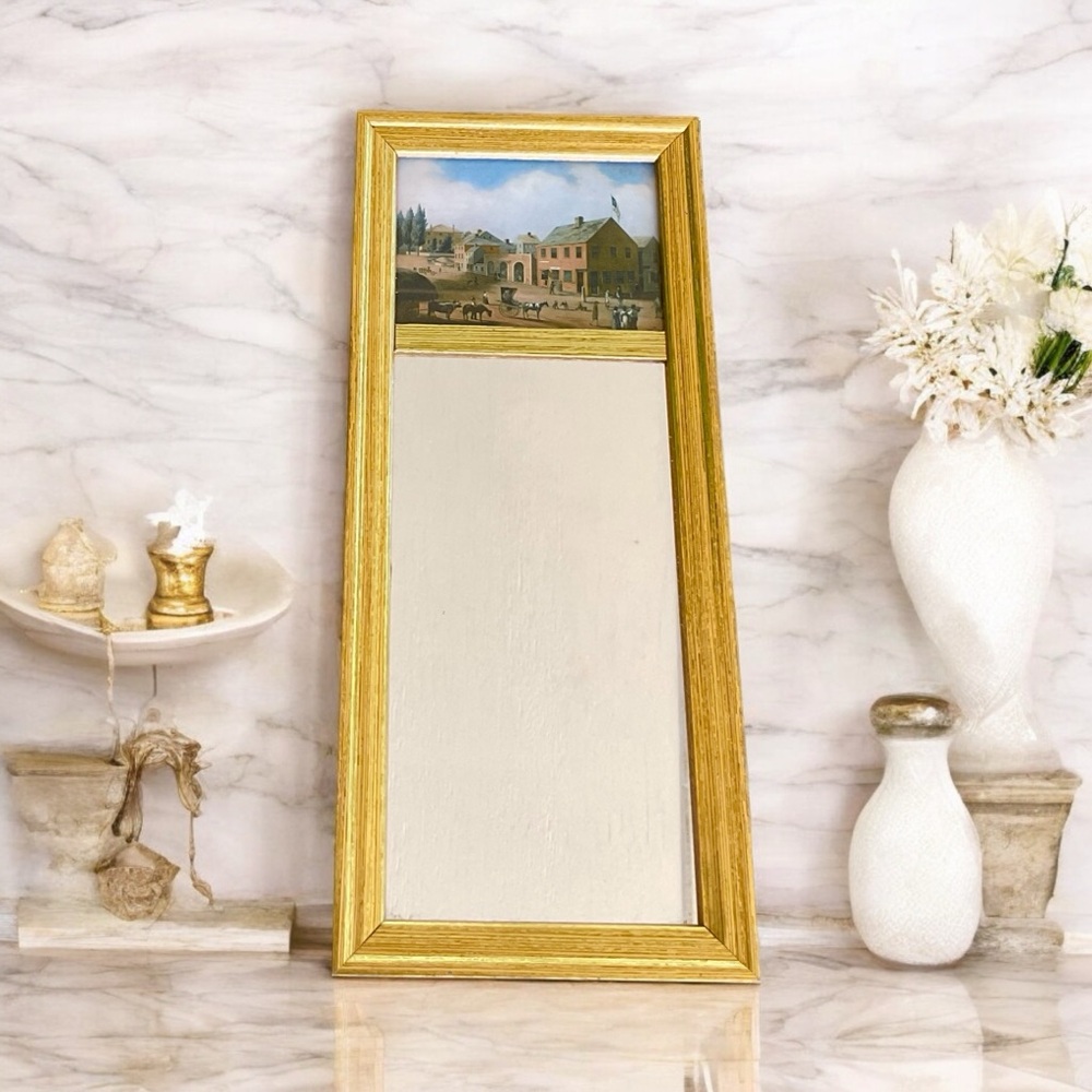 Vintage Art Print Over Mirror (11" x 5") William A Wall "New Bedford in 1810"